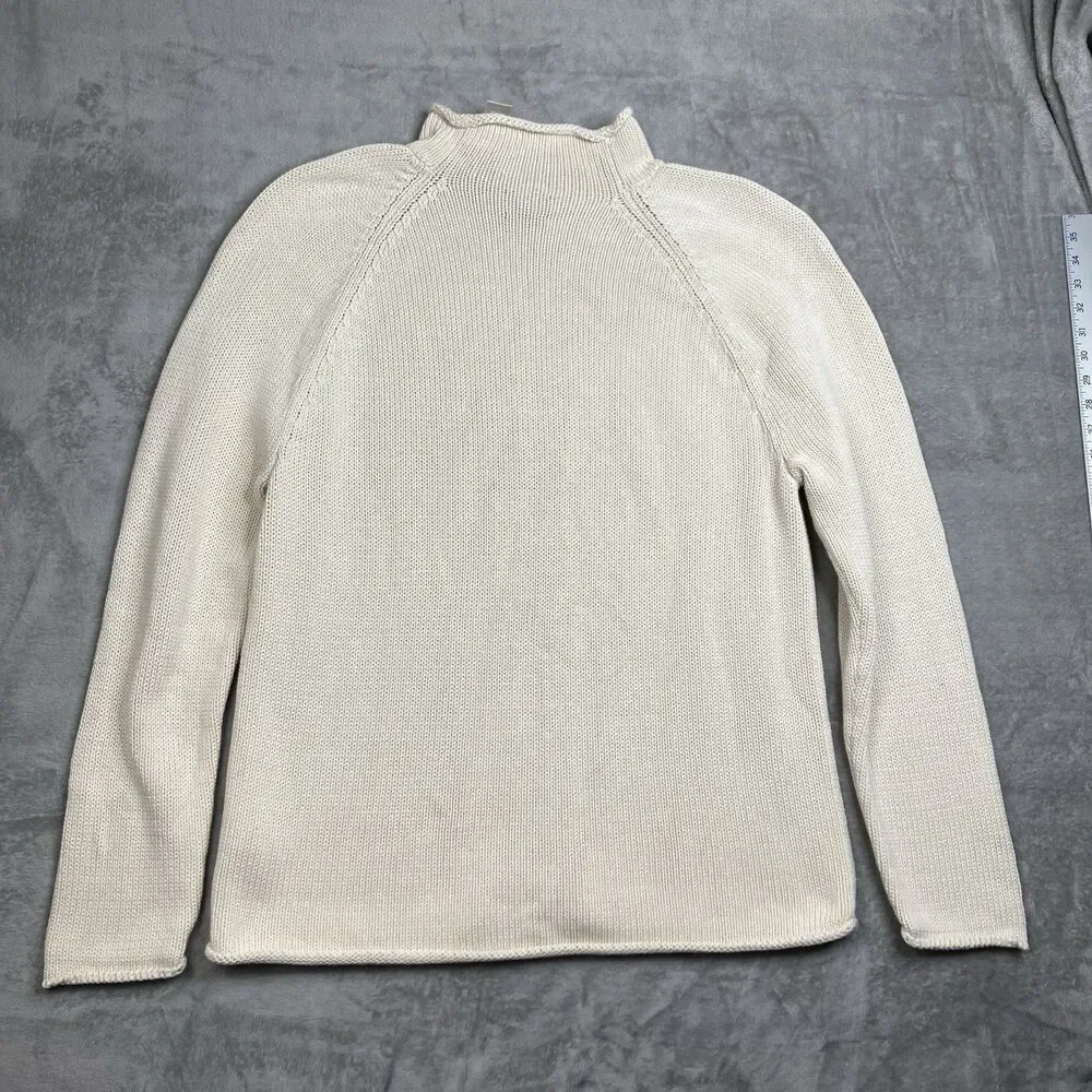 J Crew 1988 Rollneck Sweater Mens L Cream Cotton Preppy Coastal BW186‎
